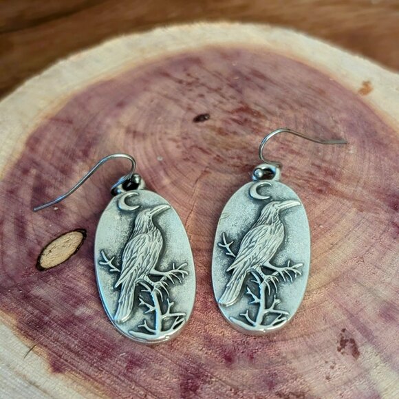 SILVER NIGHT RAVEN EARRINGS - Picture 4 of 6